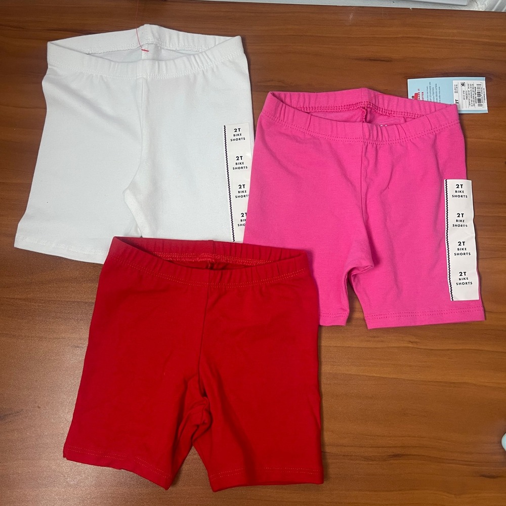 Lot of 3 Cat & Jack Girls 2T Bike Shorts Pink Red White Solid Toddler Bottom